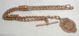 " Antique 9ct Rose Gold Double Fancy Link Albert Chain & Fob " Circa 1900 21.  9g