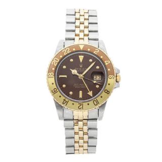 Rolex GMT Master II Rootbeer Auto Steel Gold Mens Bracelet Watch Date 16753 2