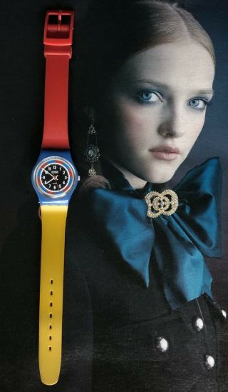 Vintage 1980’s Swatch Watch 755 Red Yellow Blue Swiss Quartz Watch