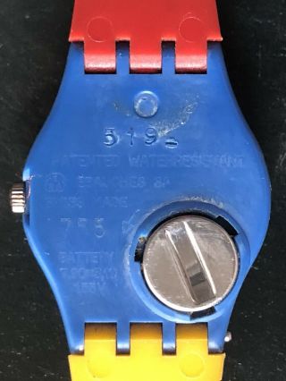 Vintage 1980’s Swatch Watch 755 Red Yellow Blue Swiss Quartz Watch 2