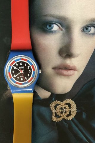 Vintage 1980’s Swatch Watch 755 Red Yellow Blue Swiss Quartz Watch 3