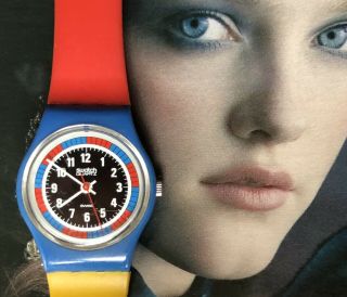 Vintage 1980’s Swatch Watch 755 Red Yellow Blue Swiss Quartz Watch 4