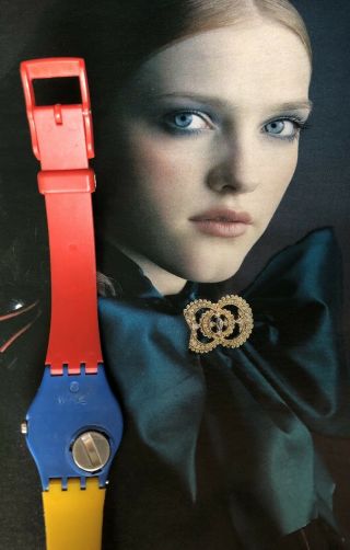 Vintage 1980’s Swatch Watch 755 Red Yellow Blue Swiss Quartz Watch 5