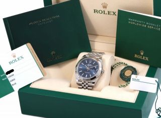 2019 Rolex Datejust 41 126334 Blue Index Dial Fluted Jubilee Box/card/papers