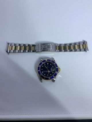 Vintage Rolex Submariner 16803 Two - Tone Gold Steel Tropical Blue 40mm Date Watch