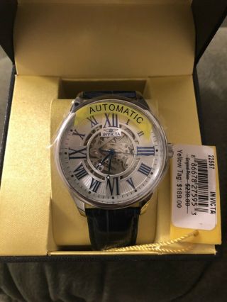 Invicta Vintage Stainless Steel Skeleton Automatic Blue Leather Strap 22567