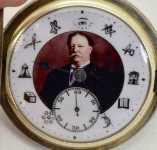 Rare American President William Taft Masonic Silver Tavannes Pocket Watch C1910