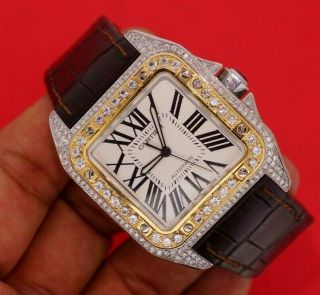 Cartier Santos 100xl Two Tone Watch Fully Iced 550 Diamonds 7.  50 Carats