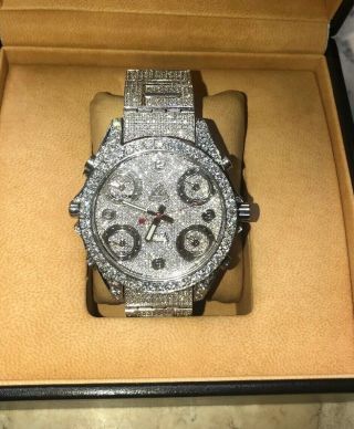 Jacob&co.  Five Time Zone Stainless Steel Exotic Full Diamonds Watch 47mm Two Face