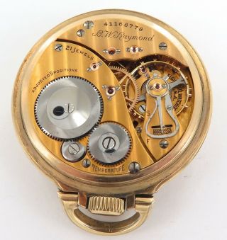 . Gold Flash Movement/ 1943 Elgin B W Raymond 16s 21j 5 Adj 10k G.  F.  Pocket Watch