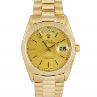 Rolex Day - Date President 36mm Champagne Dbl Quickset 18k Yellow Gold Watch 18238