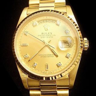 Mens Rolex Solid 18k Gold Day - Date President Watch Factory Diamond Dial 18238