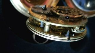 18th Century Fusee Pocket Watch.  Fancy 16k Gold Enamel Case,  Vtg.  Key RUNS WELL 11