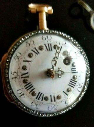 18th Century Fusee Pocket Watch.  Fancy 16k Gold Enamel Case,  Vtg.  Key RUNS WELL 5