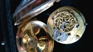 18th Century Fusee Pocket Watch.  Fancy 16k Gold Enamel Case,  Vtg.  Key RUNS WELL 9