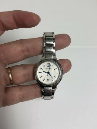 Bulova Ladies 96l215 White Cobalt Blue Dial Silver Tone Stainless Watch