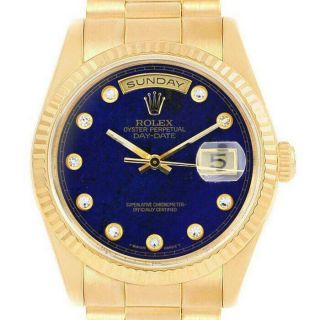 Rolex Day - Date 18238 36mmyellow Gold Blue Lapis Diamond Men 