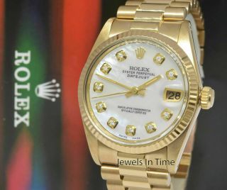 Rolex Datejust 18k Yellow Gold Mother Of Pearl Diamond Dial 31mm Watch 6827