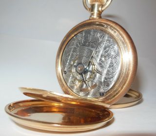 Waltham 1907 Pocket Watch 18s 14k Solid Gold Hunter Case 7 Jewel 4