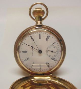 Waltham 1907 Pocket Watch 18s 14k Solid Gold Hunter Case 7 Jewel 6
