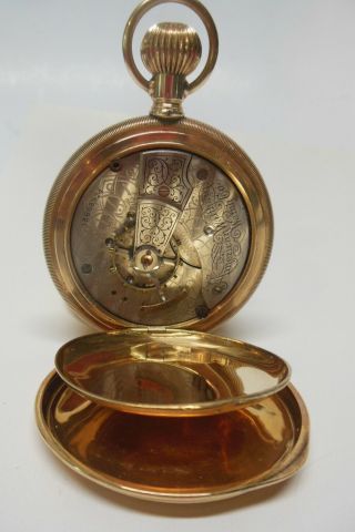 Waltham 1907 Pocket Watch 18s 14k Solid Gold Hunter Case 7 Jewel 8