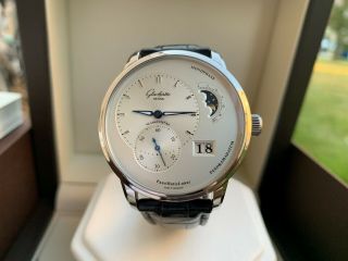 Very Rare Glashutte Panomaticlunar Silver Dial Stainless Steel Watch