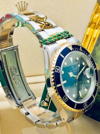 Estate Rolex Submariner 16613 Date SS 18k Gold BLUE Dial w/ Box,  Books MINTY 10
