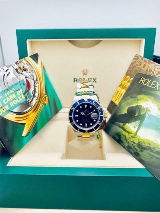 Estate Rolex Submariner 16613 Date SS 18k Gold BLUE Dial w/ Box,  Books MINTY 2