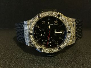 Mens Hublot Big Bang 301 44mm Leather Band Diamond Watch 10.  5 Ct