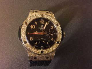 Mens Hublot Big Bang 301 44mm Leather Band Diamond Watch 10.  5 Ct 2