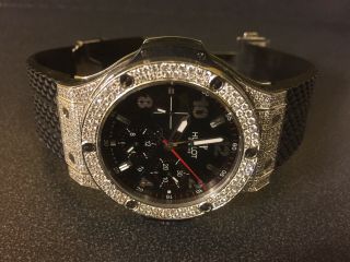Mens Hublot Big Bang 301 44mm Leather Band Diamond Watch 10.  5 Ct 4