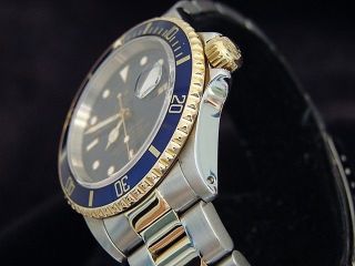 Rolex Submariner Date 18k Yellow Gold & Steel Watch Blue Dial & Bezel Sub 16613 4
