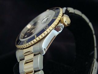 Rolex Submariner Date 18k Yellow Gold & Steel Watch Blue Dial & Bezel Sub 16613 5
