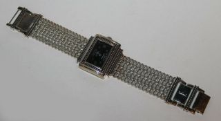 Ecclissi Sterling Silver Art Deco 4 Chain Band Black Face Wrist Watch 33612 Iob