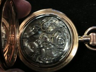 minute repeating chronograph 16 size pocket watch 14k gold observation back 6