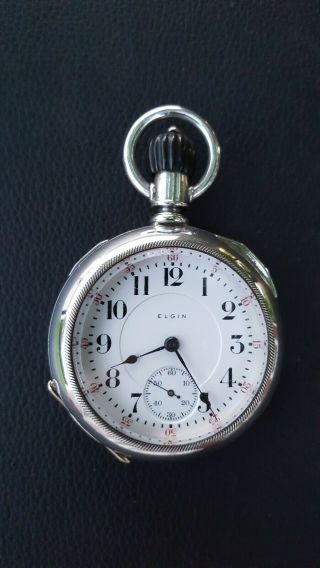 ELGIN FATHER TIME 4oz Coin Silver 21J 18 size Pocket watch Serviced 6