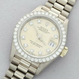 Rolex Datejust Ladies 18k White Gold Diamond Dial Ref 69139 President