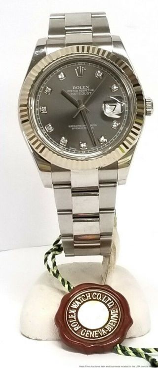 Rolex Datejust II 116334 18k Gold SS Factory Rhodium Diamond Watch Box Papers 3