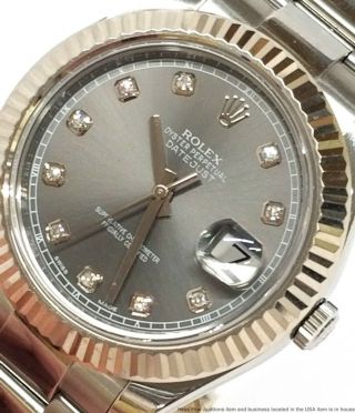 Rolex Datejust II 116334 18k Gold SS Factory Rhodium Diamond Watch Box Papers 5