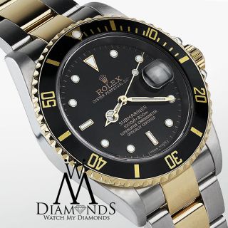 Rolex Submariner 40mm 18K Yellow Gold & Steel Black Index Dial Watch 16613 4