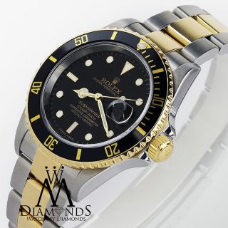 Rolex Submariner 40mm 18K Yellow Gold & Steel Black Index Dial Watch 16613 5
