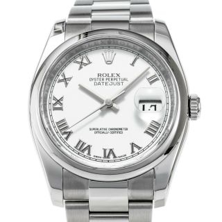 Rolex Oyster Perpetual Datejust 36mm White Roman Dial Automatic Watch 116200