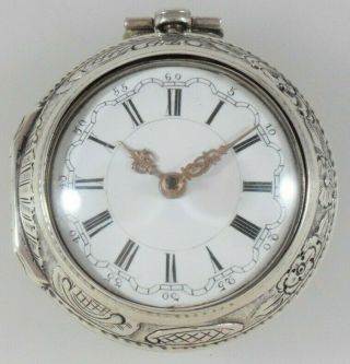 Antique Silver Repousse Pair Cased Verge Fusee Pocket Watch London C.  1791
