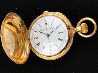 A.  Huguenin & Sons Locle 14k Gold 1/4 Repeater Pocket Watch W/chronograph 124gr.