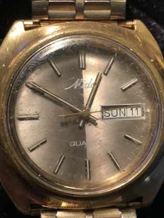Mido Vintage Mens Quartz Water Resistant Wrist Watch W/Calendar 3
