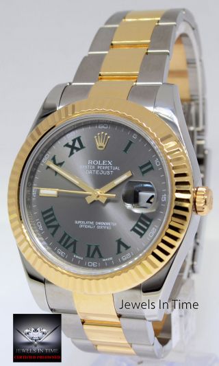 Rolex Datejust Ii 18k Yellow Gold/steel Green Numbers Box/papers V 116333