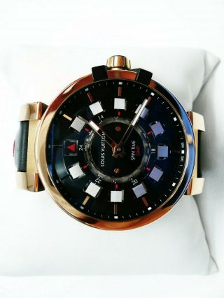 Louis Vuitton Tambour Evolution Spin Time GMT 45 Q1BG10 18K Rose MMC Strap Watch 6