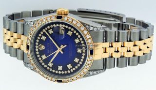 Rolex Men Datejust Watch 16013 SS/18K Yellow Gold Blue Vignette Diamond Dial 10