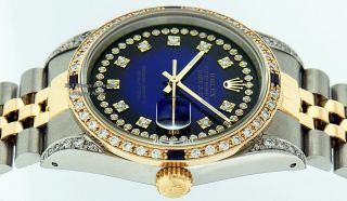 Rolex Men Datejust Watch 16013 SS/18K Yellow Gold Blue Vignette Diamond Dial 12