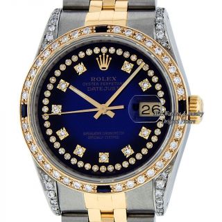 Rolex Men Datejust Watch 16013 Ss/18k Yellow Gold Blue Vignette Diamond Dial